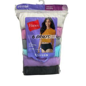 Hanes NEW UNOPENED Womens Tagless Cotton Briefs Pack Of 6 Assorted Colors SZ 10